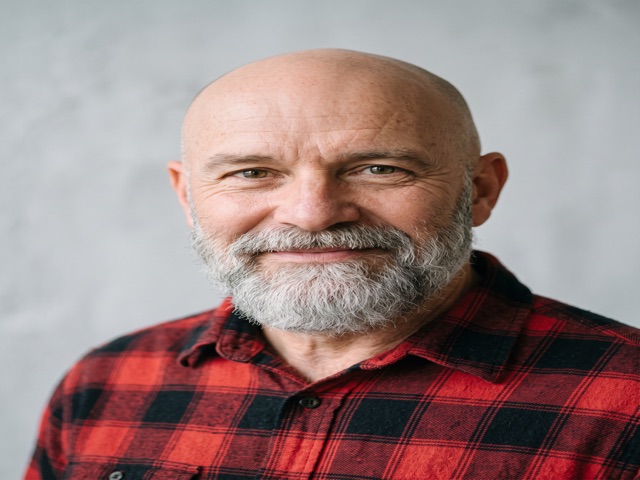 The bald bearded man in flannel this sample was made from